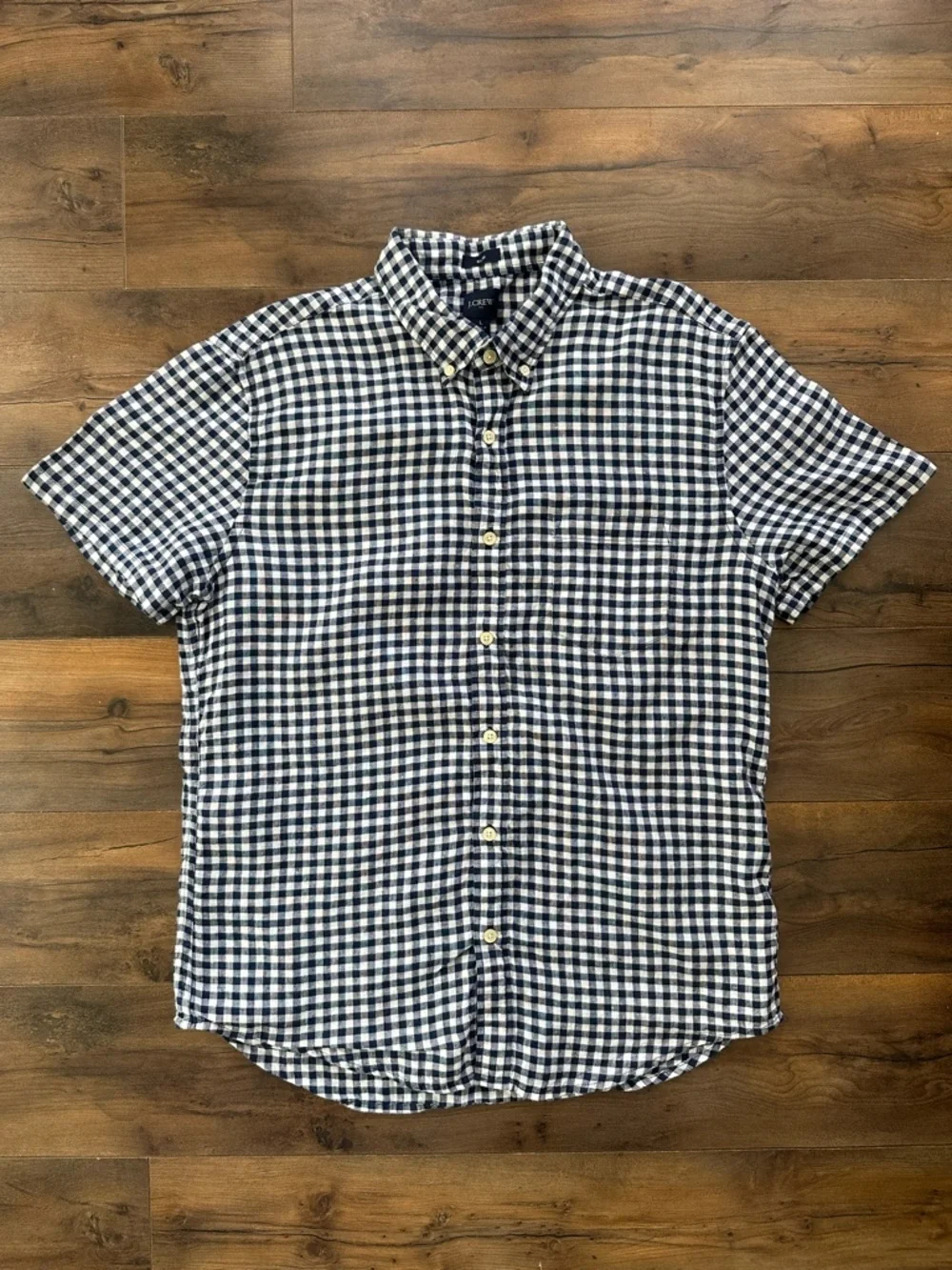 J.Crew Slim Fit Gingham Shirt Linen Blend Short Sleeve Button Down